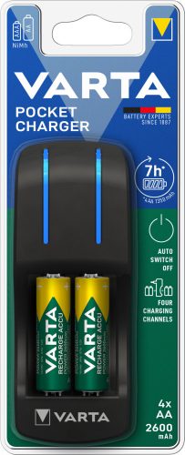 Varta Pocket töltő   4db AA 2600 mAh akkumulator