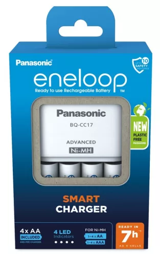 Panasonic Eneloop BQ-CC17 töltő – 4 db Eneloop AA 2000 mAh akkumulátorral