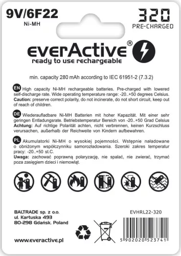 EverActive 9V akkumulátor 9V