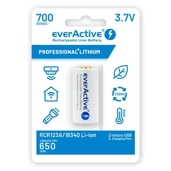 EverActive 16340 3.7V Li-ion 700mAh micro USB bemenettel