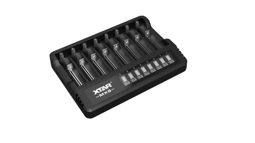 XTAR MX8 8 csatornás univerzális akkumulátor töltő LCD kijelzővel – Li-ion, Ni-MH és 1,5V Li-ion (18650, 21700, AA, AAA)